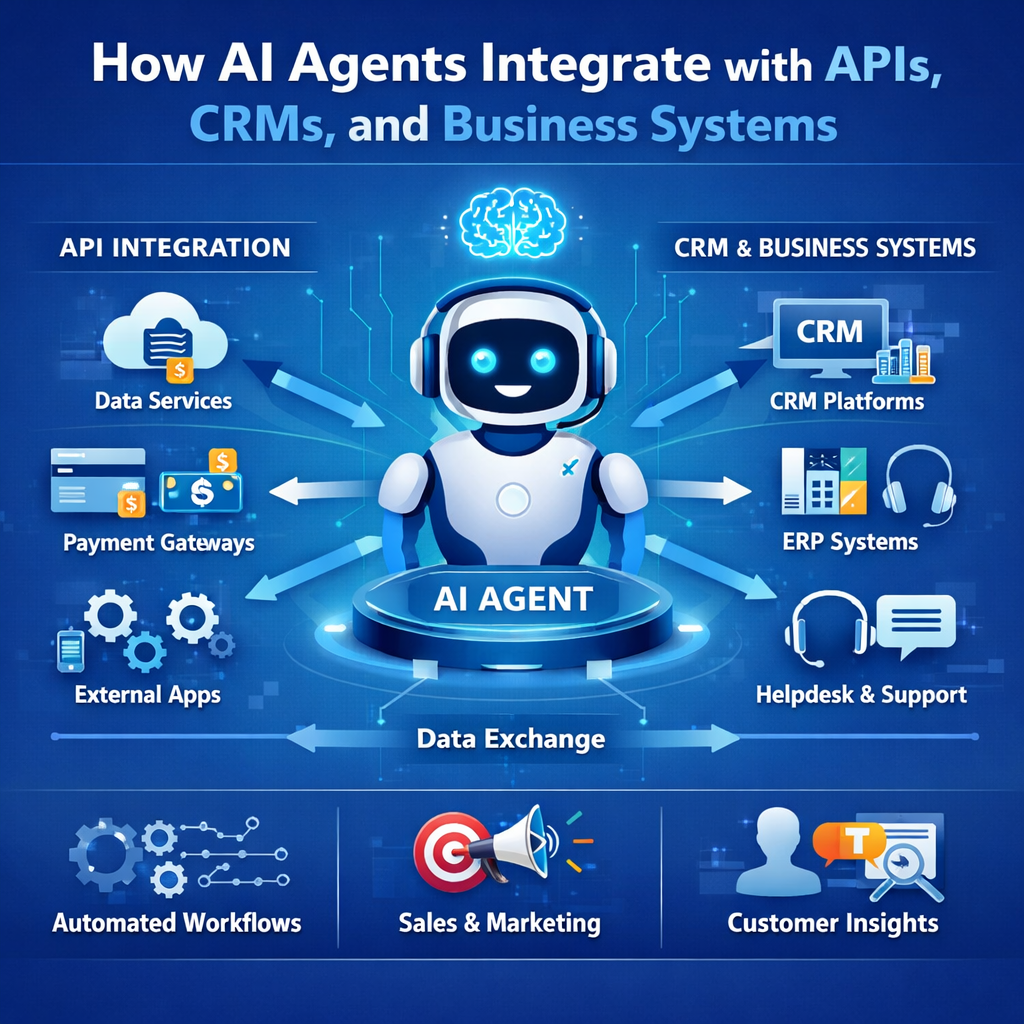 How AI Agents Integrate with APIs, CRMs, and Business Systems