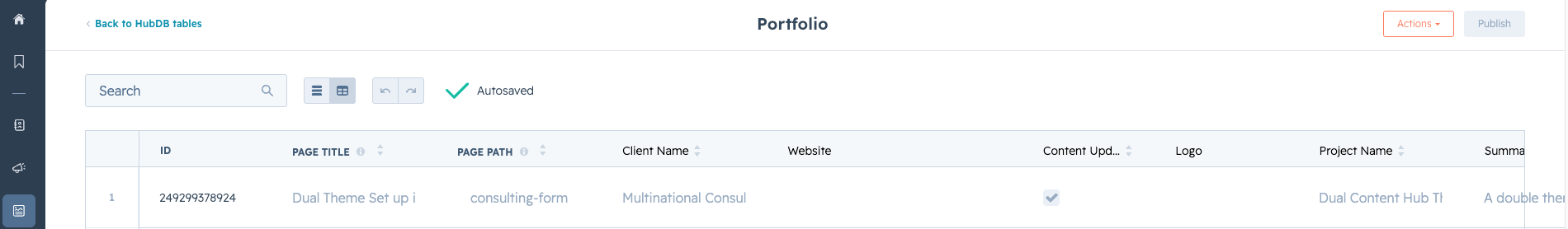 Publishing HubDB changes so updated rows appear on the live site