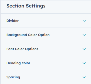 Section settings in HubSpot editor