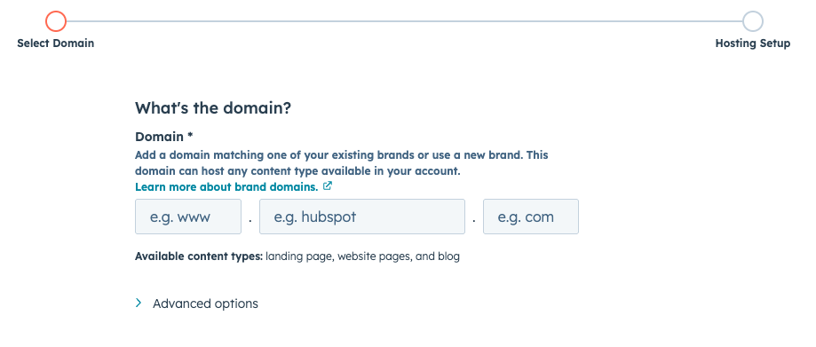 HubSpot connect domain screen