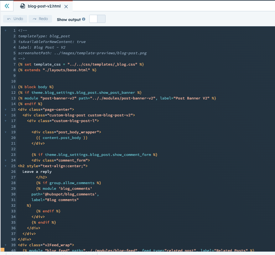Blog post template layout