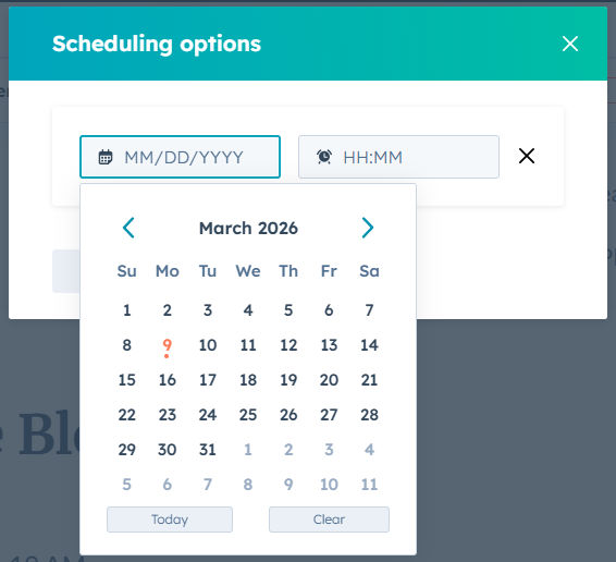Blog scheduling calendar interface