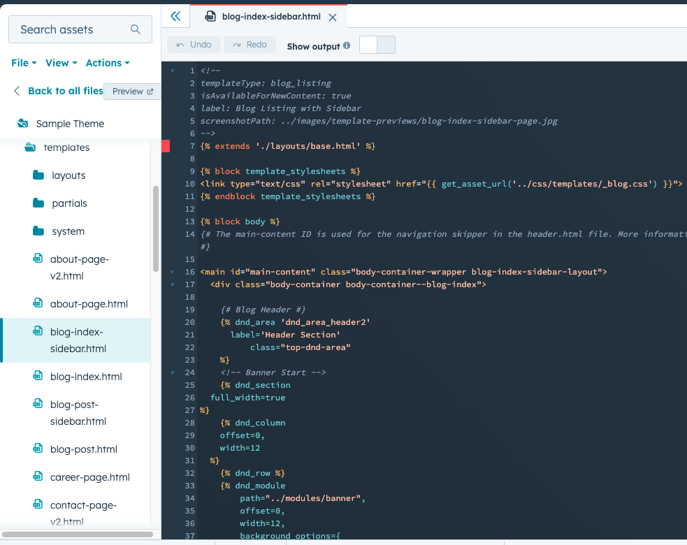 Blog template file in design manager