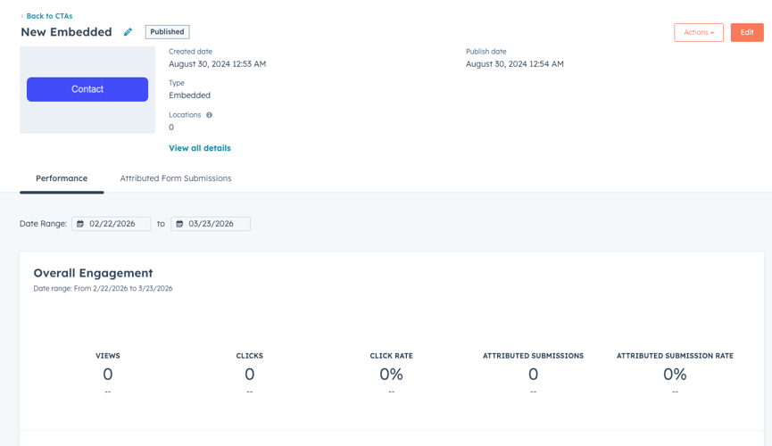 HubSpot CTA analytics dashboard