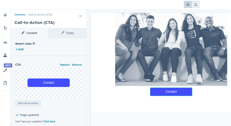 CTA module inside HubSpot page editor-2