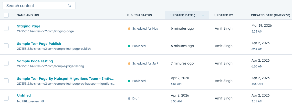 Content status indicators in HubSpot editor