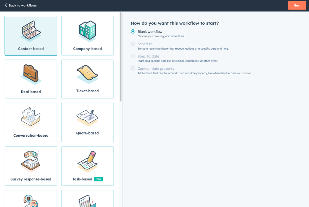 Creating a new workflow in HubSpot