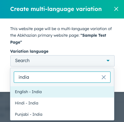 Creating multilingual page variation