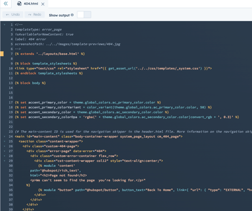 Custom 404 page layout