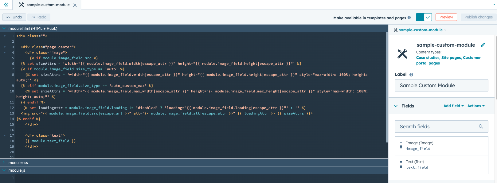 Custom module editor in Design Manager