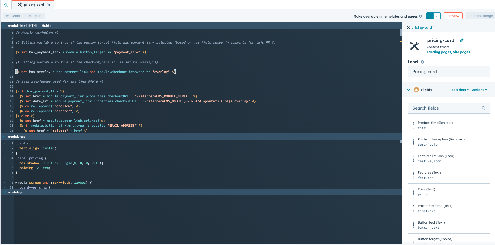 Custom module in HubSpot editor