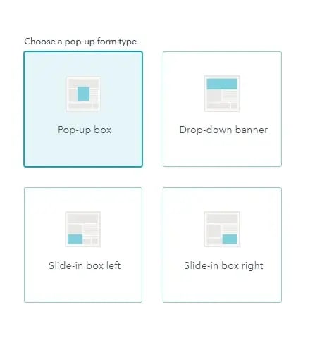 Different types of pop-up forms