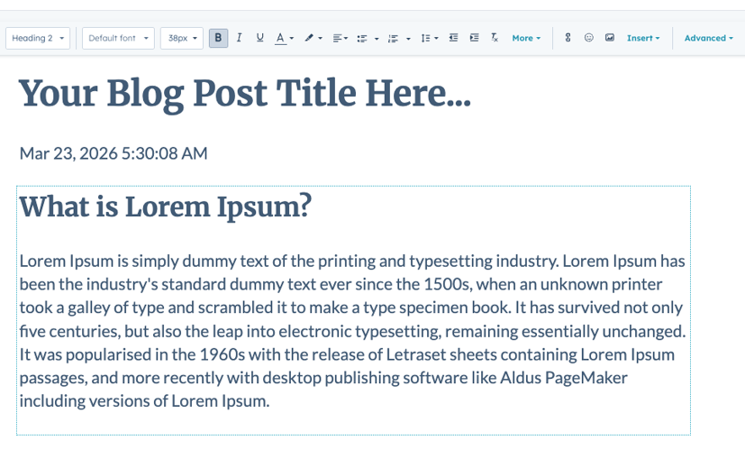 Editing content inside a blog post