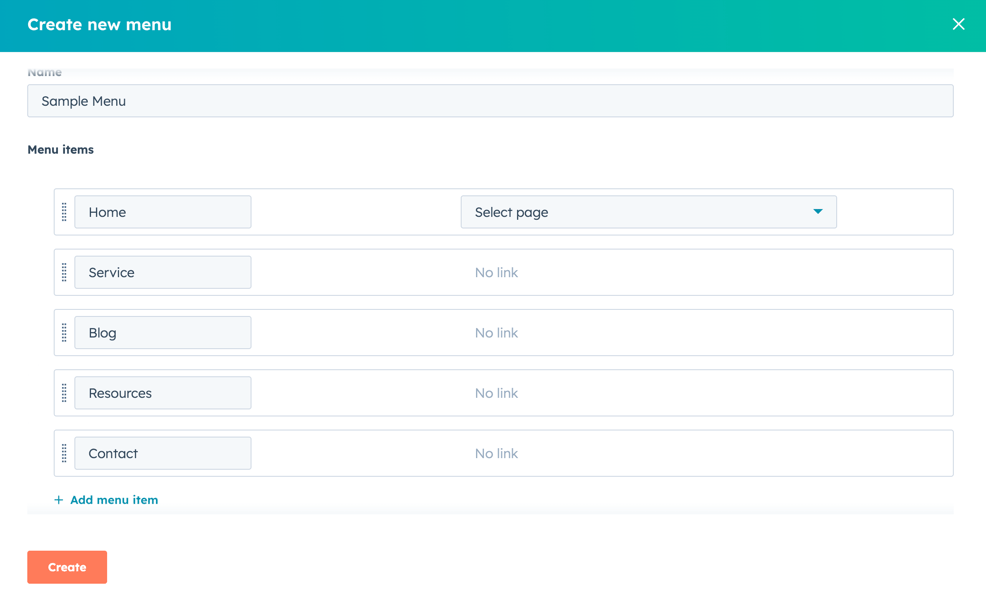  Editing menu items in HubSpot