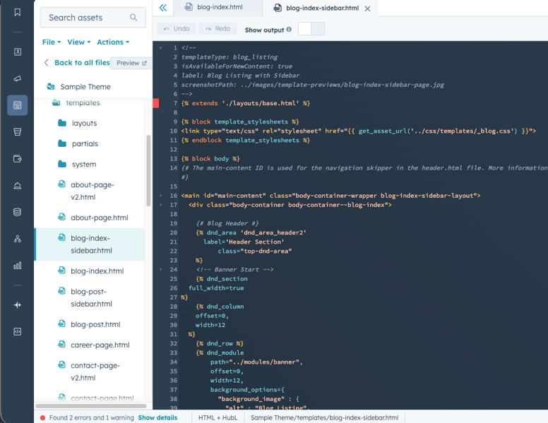 Editing templates in Design Manager