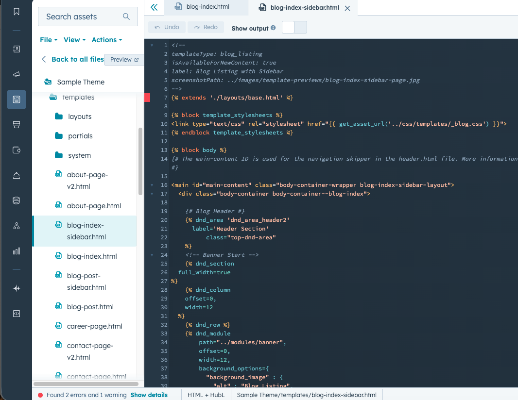 Editing templates in Design Manager
