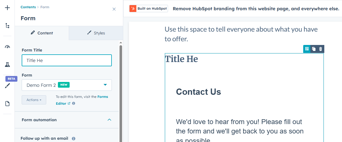 Editing text inside a HubSpot module