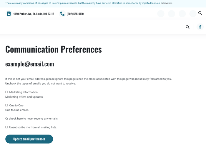 Email subscription preferences page