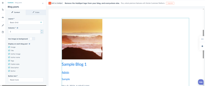 Example blog listing page layout