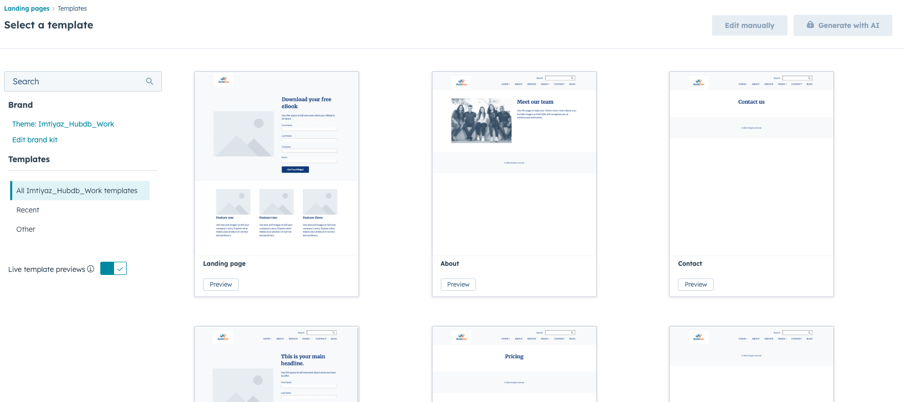 Example landing page layout