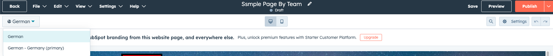 Example language selector on website