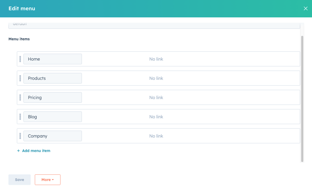 Example website navigation menu