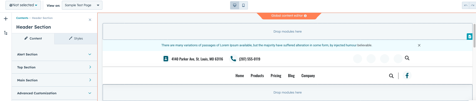 Global Module Section on a Website