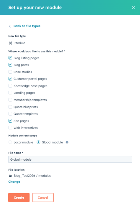 Global module settings in design manager