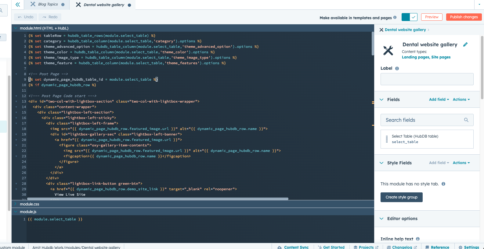 HubDB dynamic page template setup