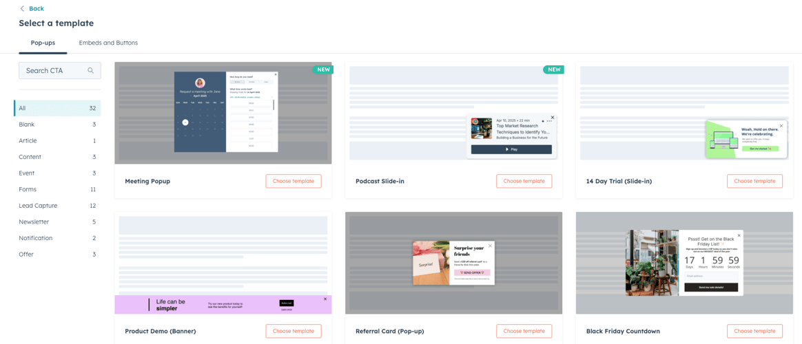 HubSpot CTA creation interface