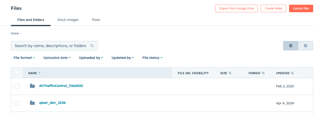 HubSpot Content Hub File Manager Interface