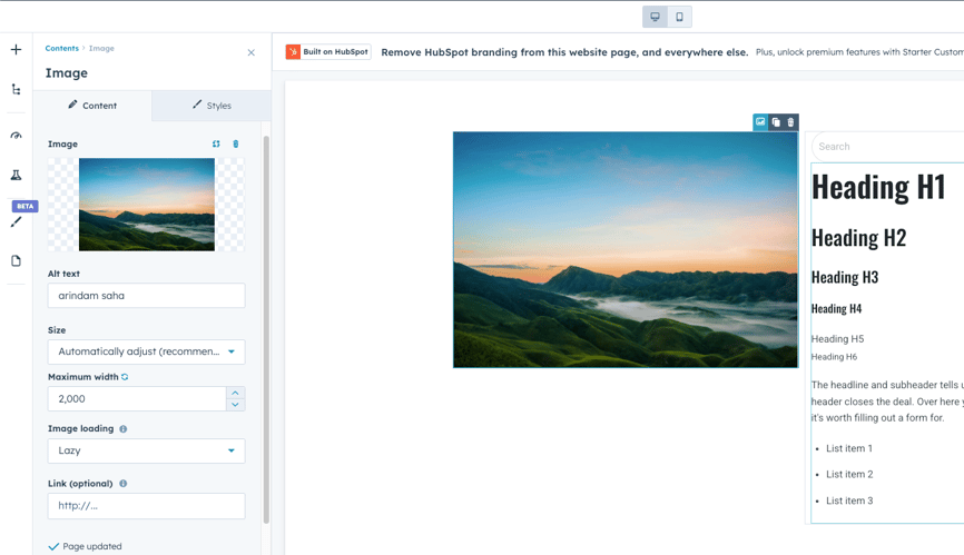 HubSpot Content Hub Pro theme or module settings