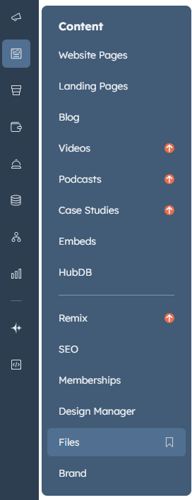 HubSpot Content Hub navigation to File Manager