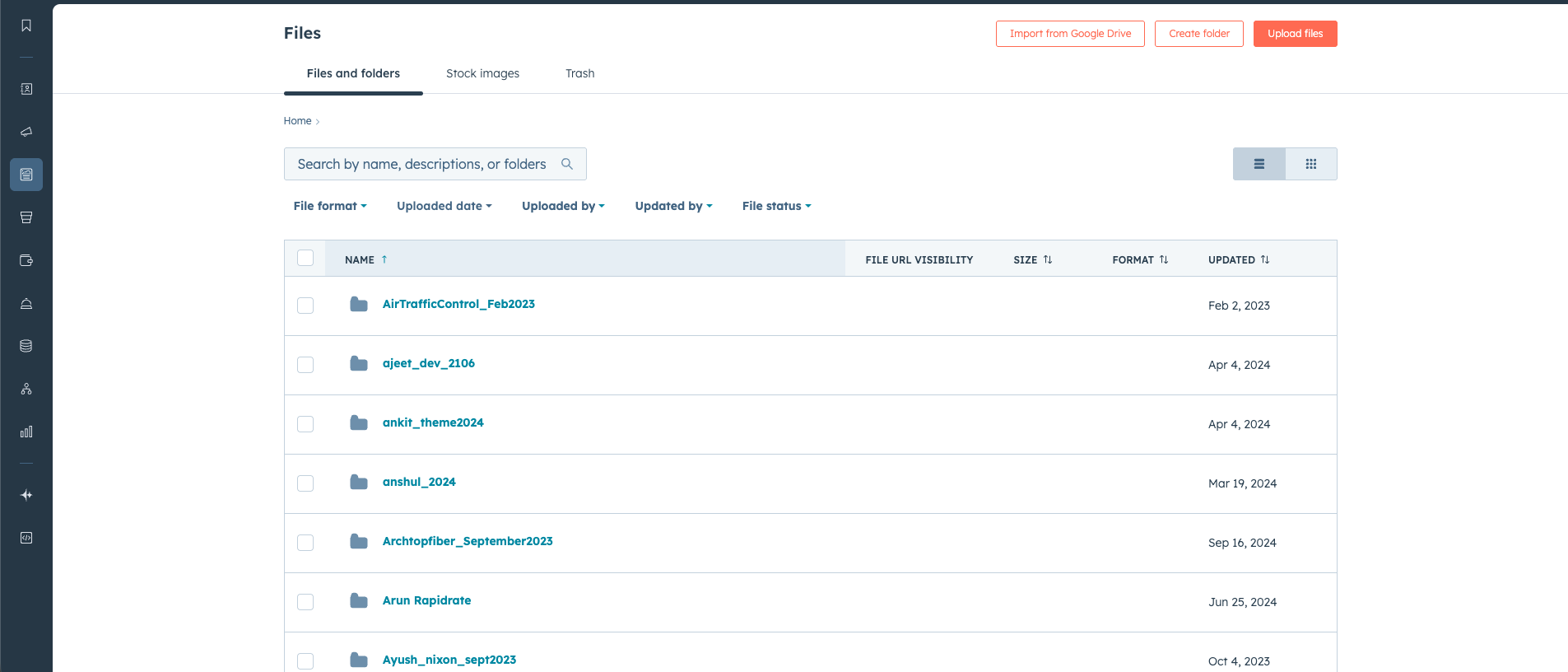 HubSpot File Manager dashboard