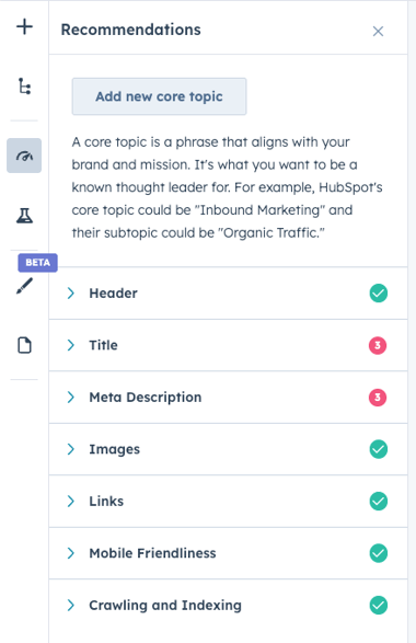 HubSpot SEO recommendations panel-1