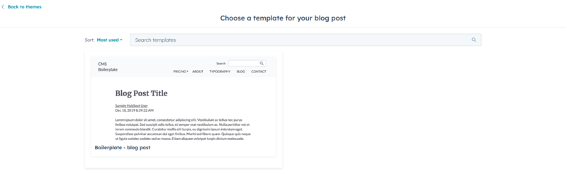 HubSpot blog template selection screen