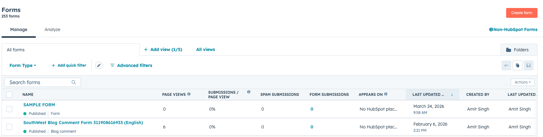 HubSpot form builder interface