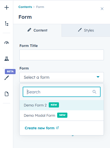 HubSpot form module in landing page