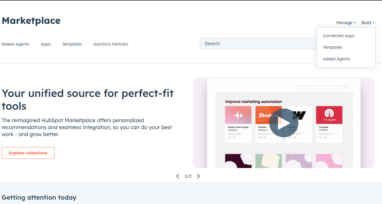 HubSpot integrations marketplace dashboard
