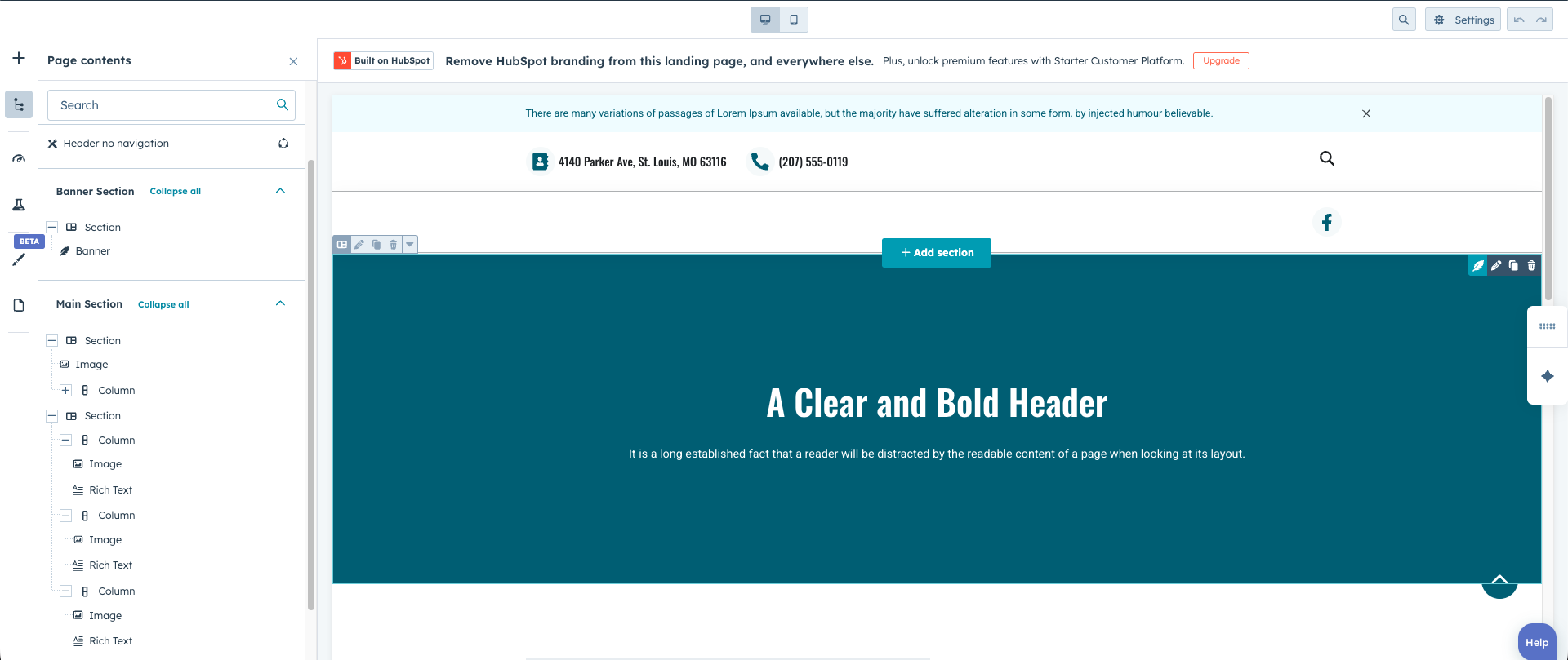 HubSpot landing page editor
