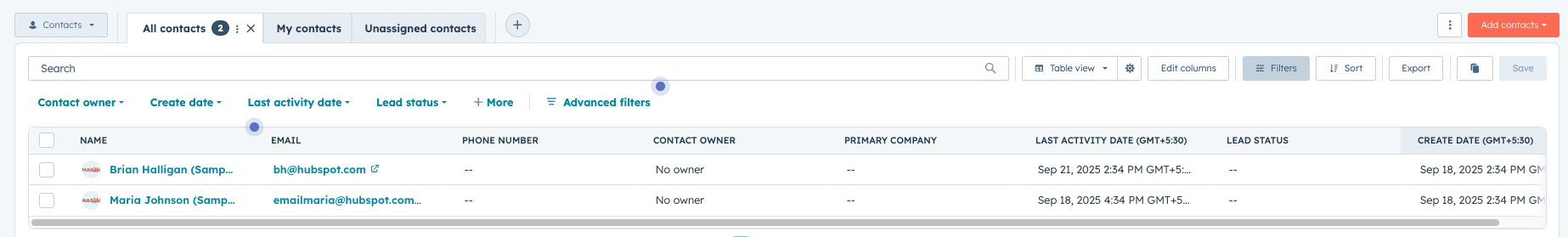 HubSpot page editor showing a website page