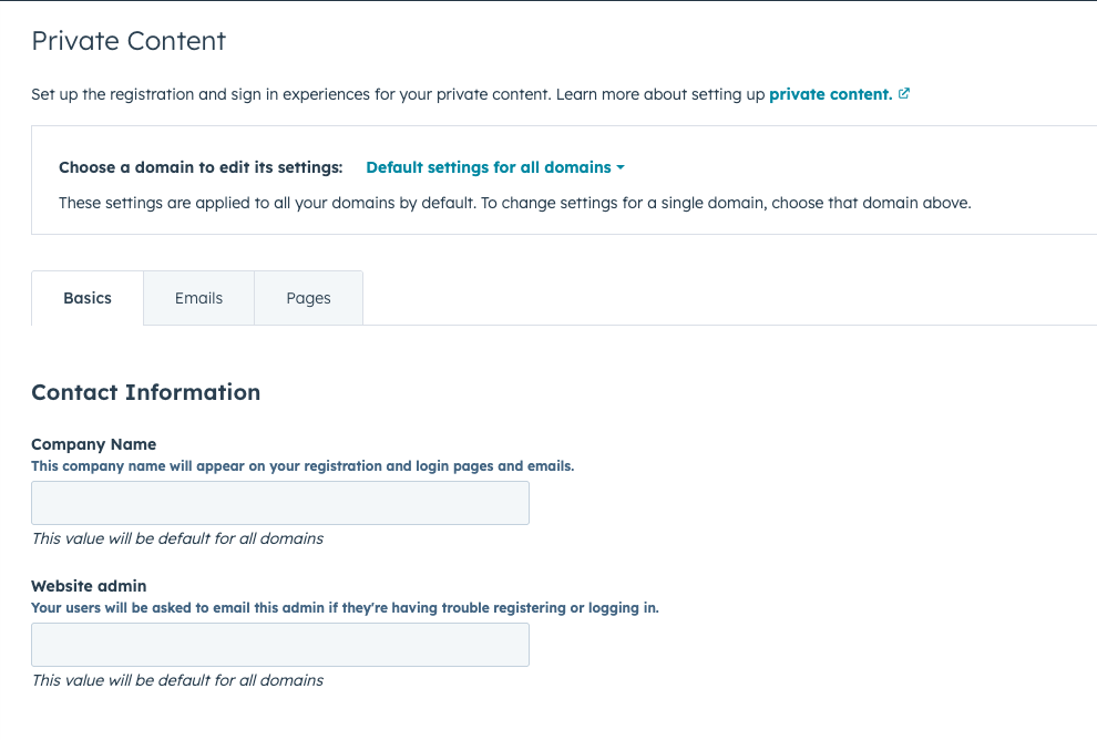 HubSpot private content settings