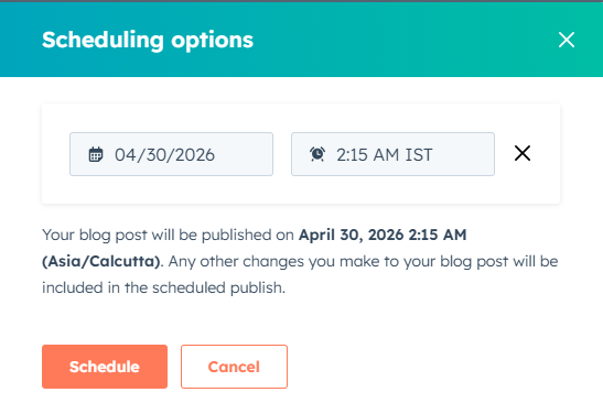 HubSpot publish and schedule options