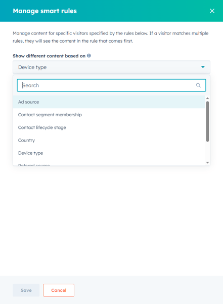 HubSpot smart content settings