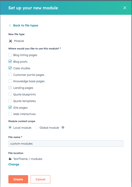 HubSpot module editor interface