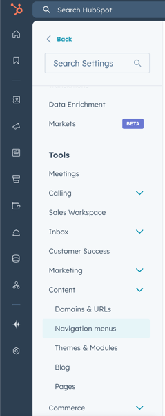 Hubspot Navigation Menu Manager