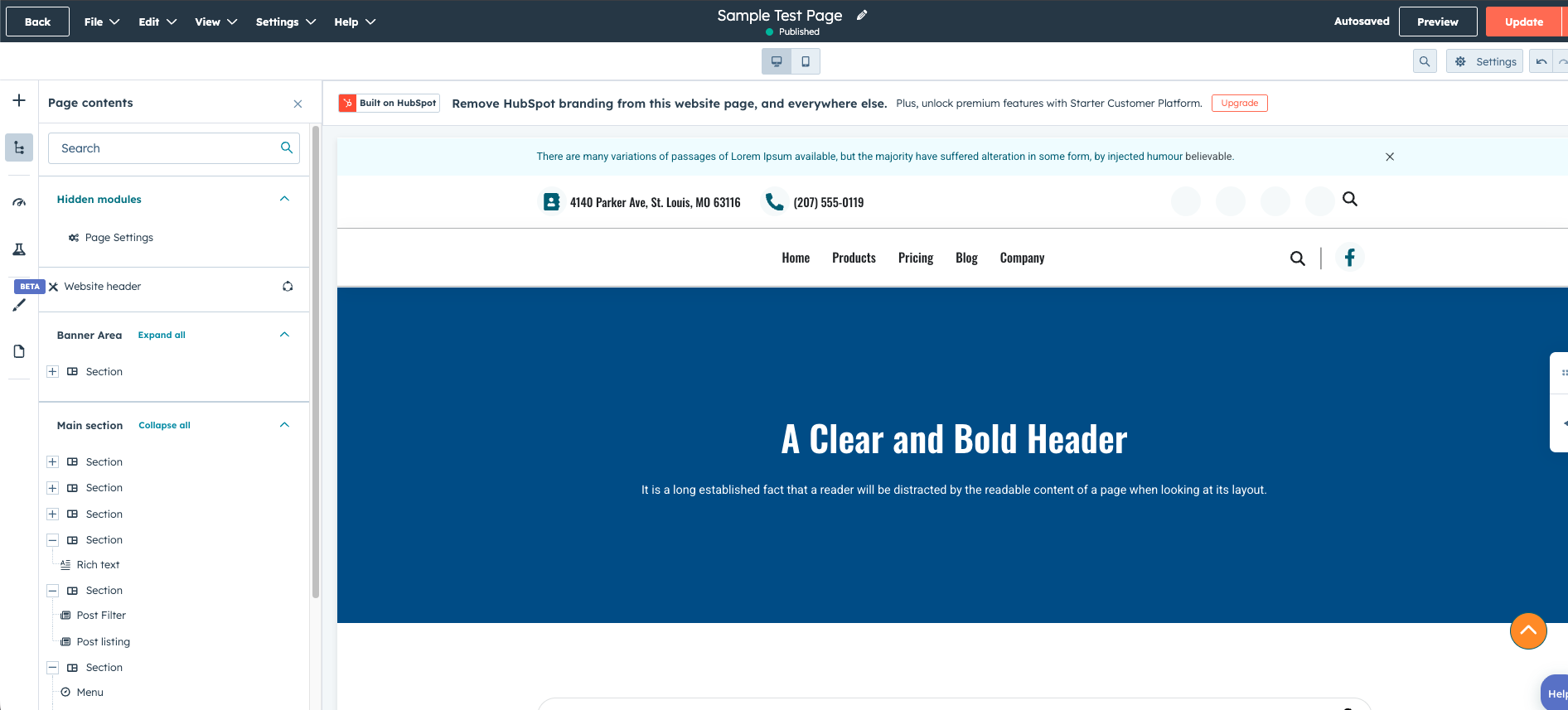 Hubspot Page Editor Interface