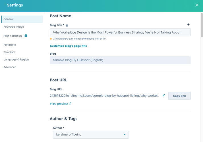 Hubspot blog editor interfaces