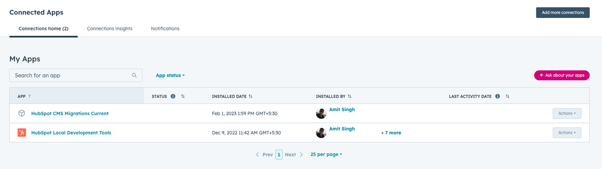 Installed apps managment pannel