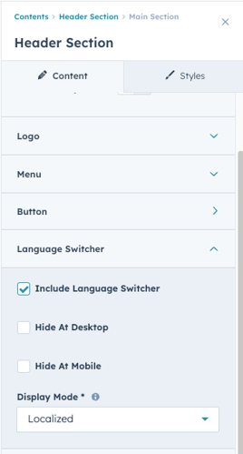 Language switcher module in header